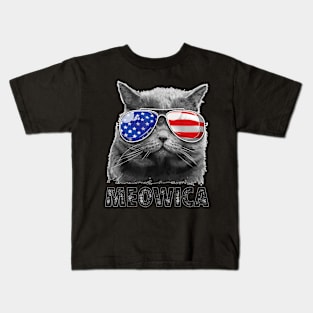 Cat 4H Of July Meowica Merica   USA American Flag Kids T-Shirt